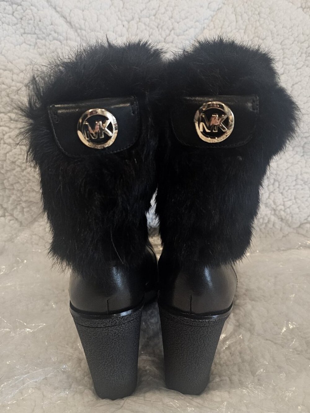 NEW-Michael Kors Black Leather Boots w/REAL RABBIT FUR-size 8.5